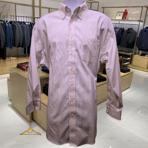 Jos. A. Bank Dress Shirt - 17.5x35, White w/Blue Stripes, Button Down Collar - Picture 2 of 8